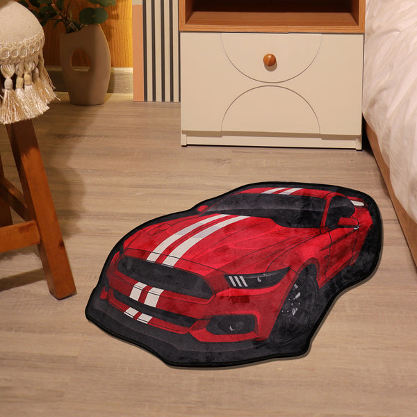 Red Sports Car with Stripes - Rug
